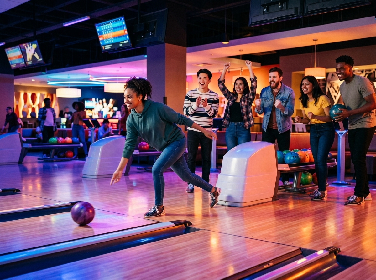 Groupe d’amis qui s’amusent au bowling